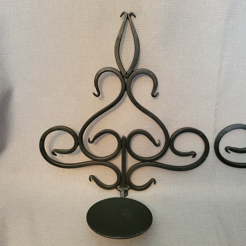 Pair Black Wrought Iron Hand Forged Pillar Candle Wall Sconces - Picture 12 of 12